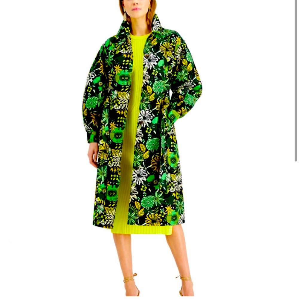 INC Floral-Print Twill Trench Coat new without tags size S